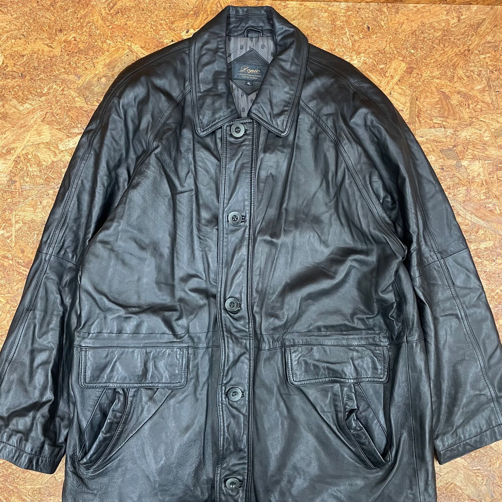 本革 レザーコート 4L ブラック ラムレザー 羊革 革ジャン ビッグ