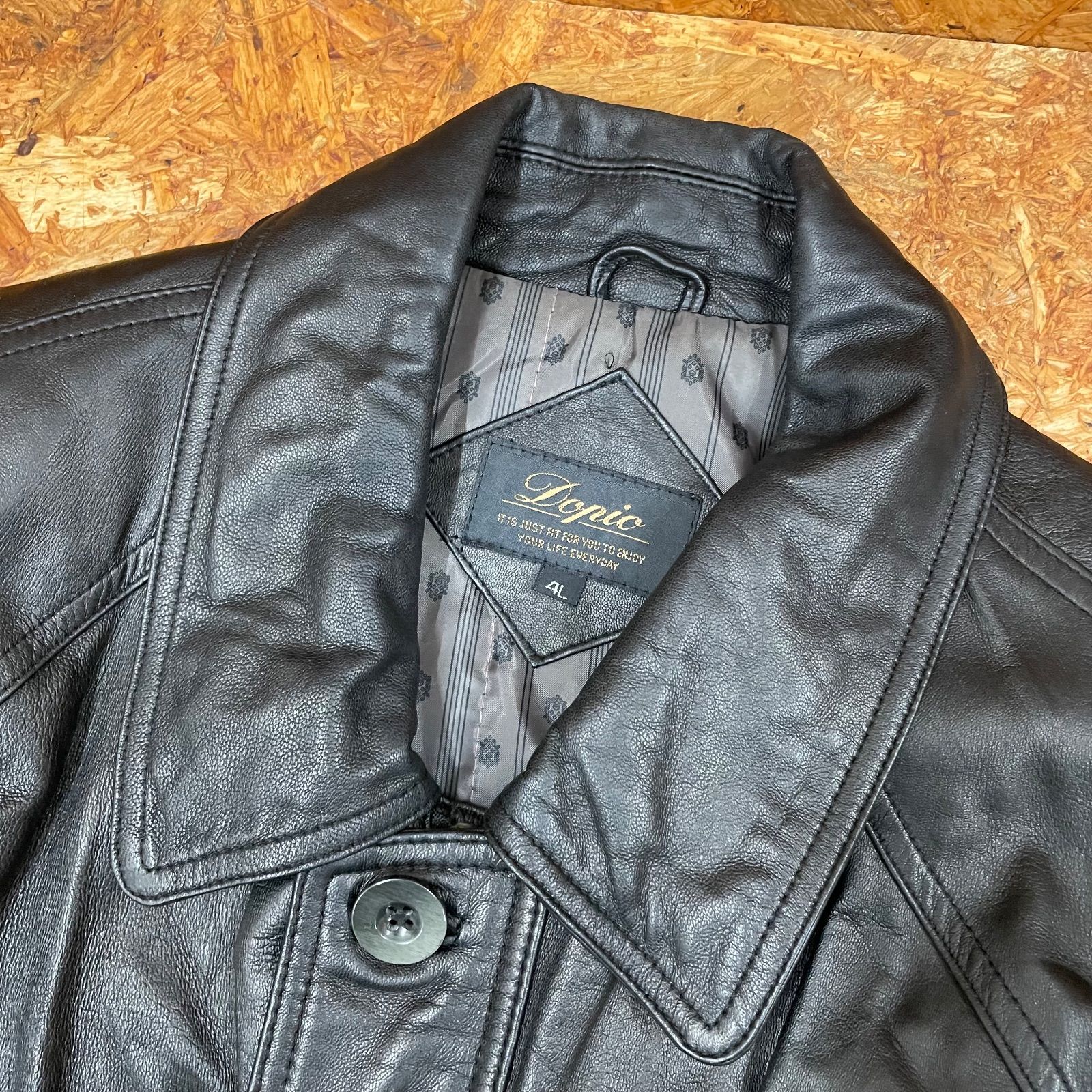 本革 レザーコート 4L ブラック ラムレザー 羊革 革ジャン ビッグ