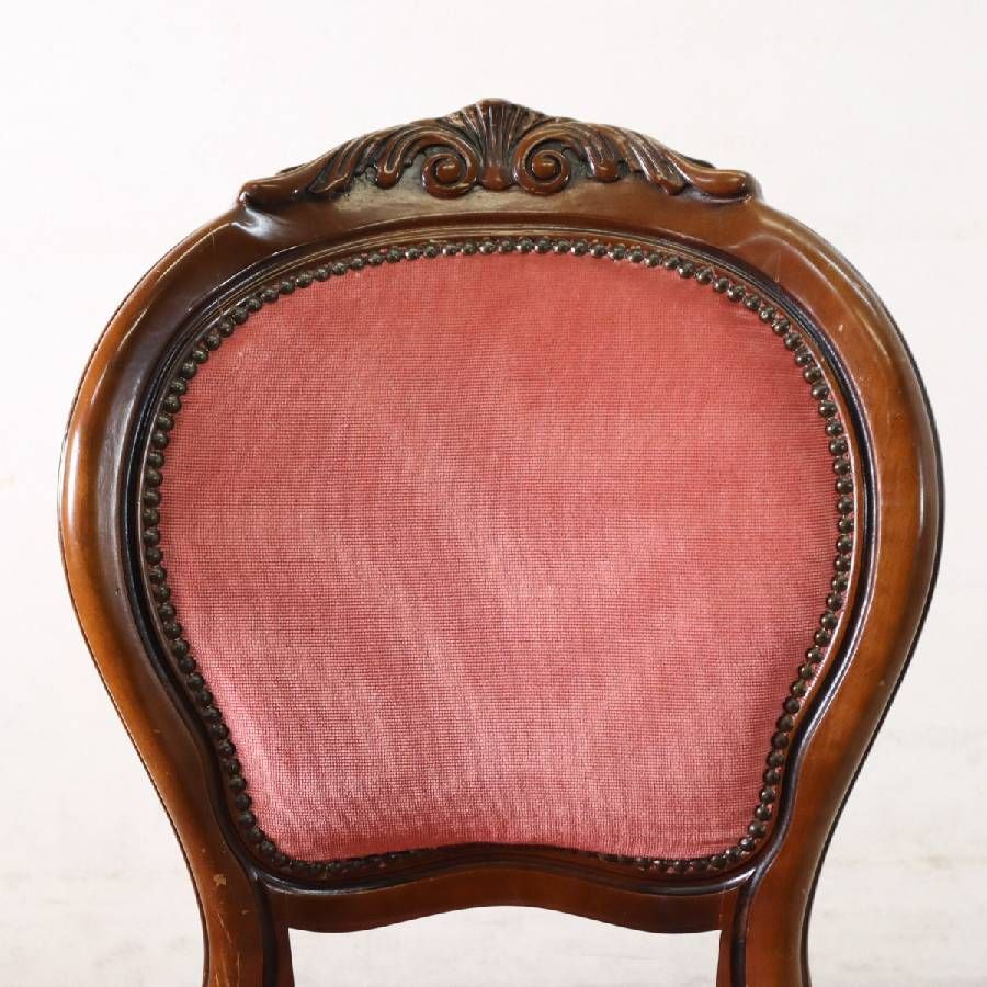 イタリア製 ロココ調 猫脚 ダイニングチェア 布張り ピンク 鋲打ち
