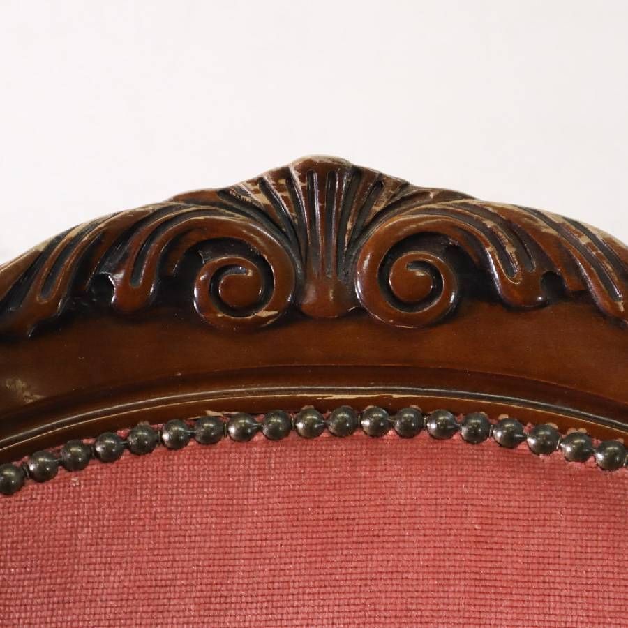 イタリア製 ロココ調 猫脚 ダイニングチェア 布張り ピンク 鋲打ち