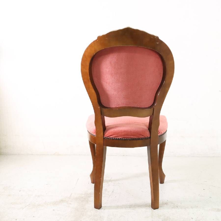 イタリア製 ロココ調 猫脚 ダイニングチェア 布張り ピンク 鋲打ち