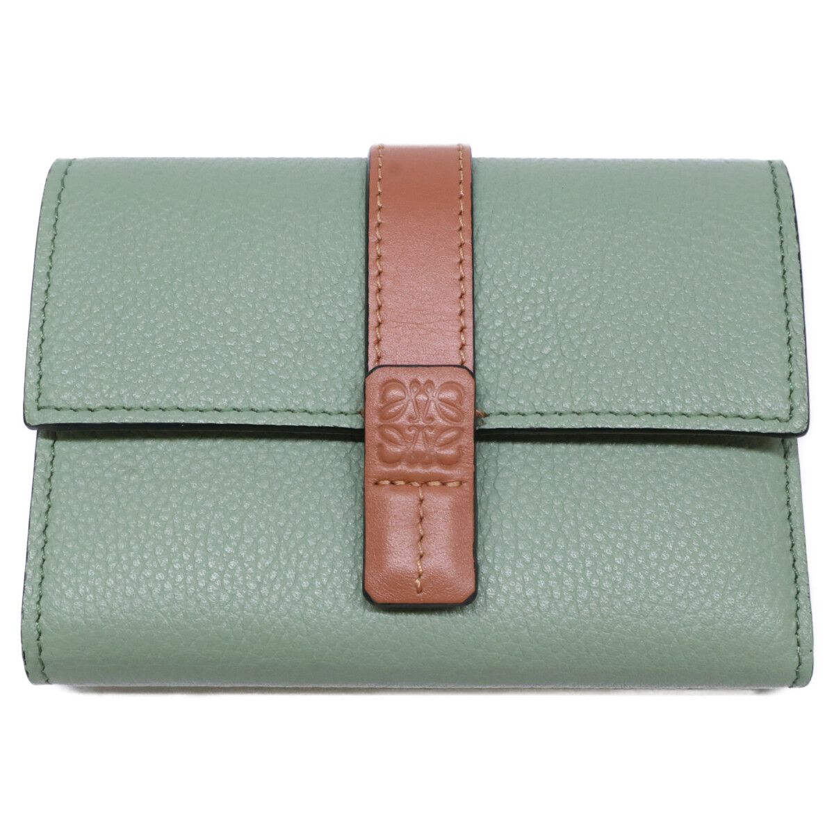 美品 LOEWE ロエベ バーティカルウォレット スモール グレイ グリーン バーティカル ウォレット スモール（ソフトグレインカーフ） グリーン