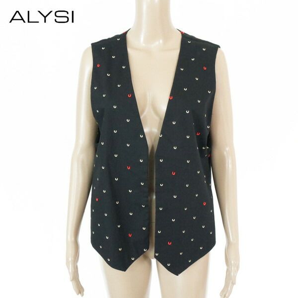 80%OFF 新品 アリジ ALYSI ジレ 42 ECS1306 M Lサイズ ブラック レディース ベスト トップス ノースリーブ コットン ビーズ刺しゅう インド綿