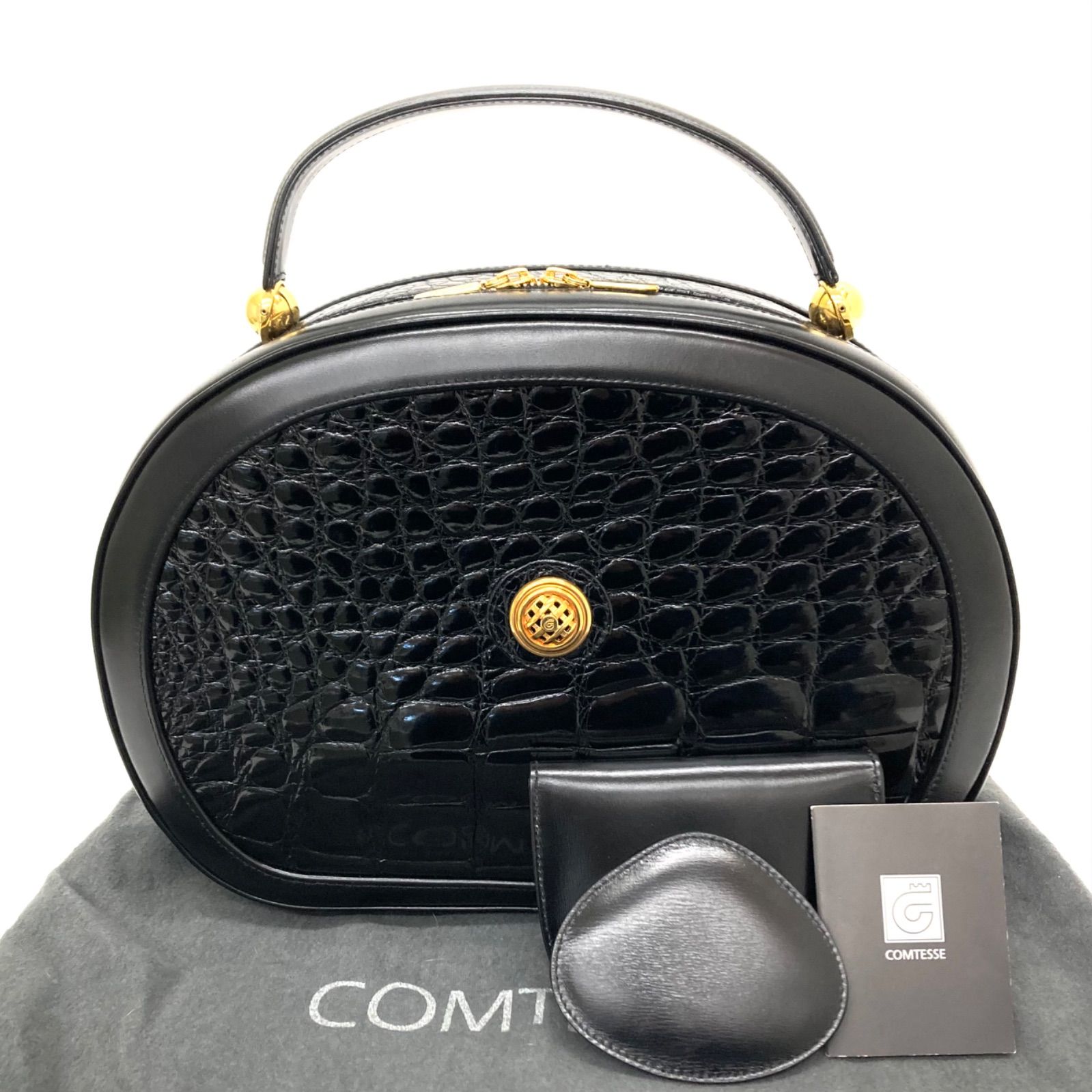 コンテス COMTESSE クロコダイル ハンドバッグ がま口 鏡 付 COMTESSE - 本物 超美品 コンテス 最高級クロコダイル セリューロック