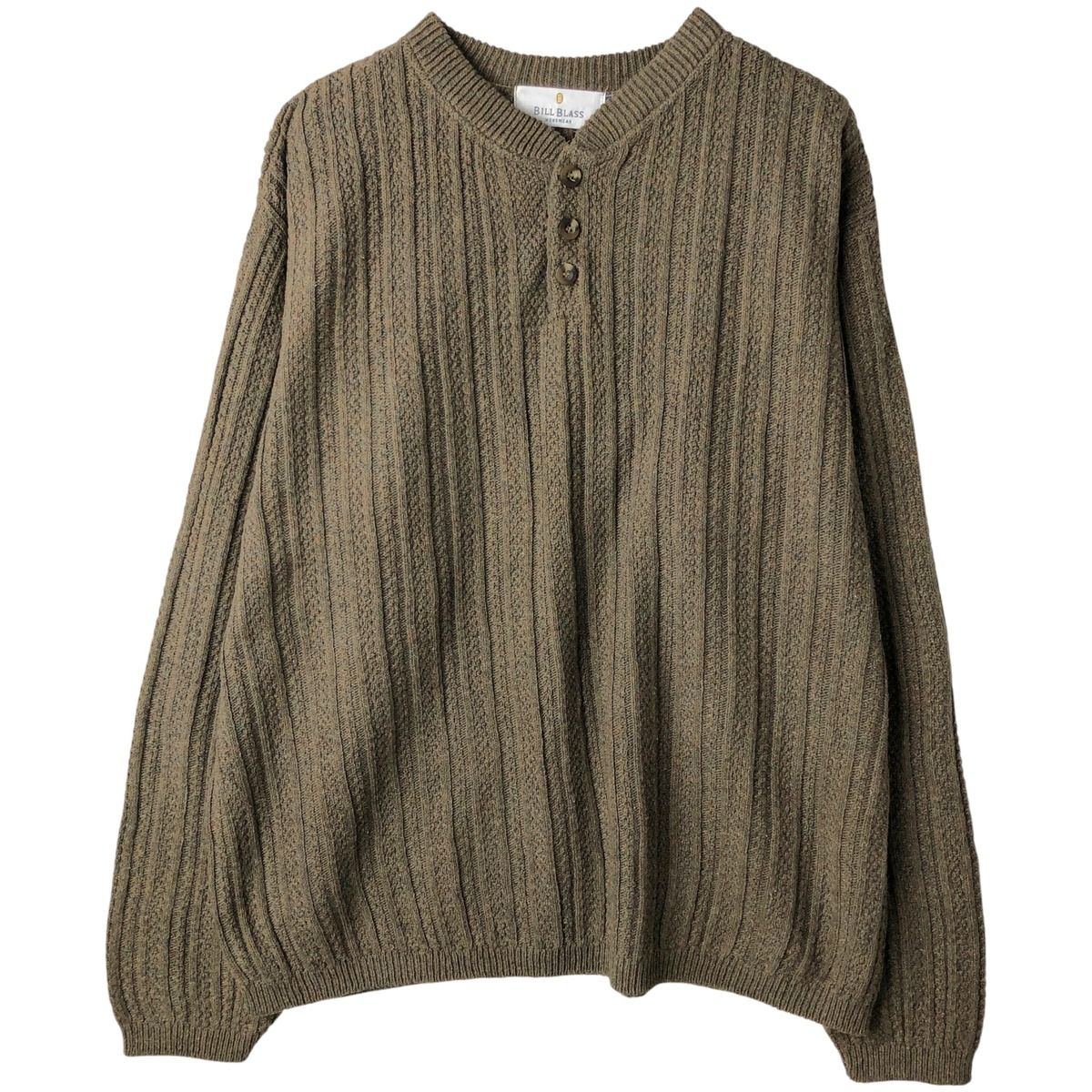 古着 BILL BLASS ヘンリーネック コットンニットセーター USA製 メンズ