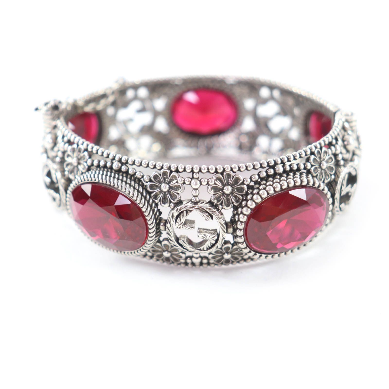 美品☆GUCCI グッチ 925 インターロッキングG フラワー カラーストーン