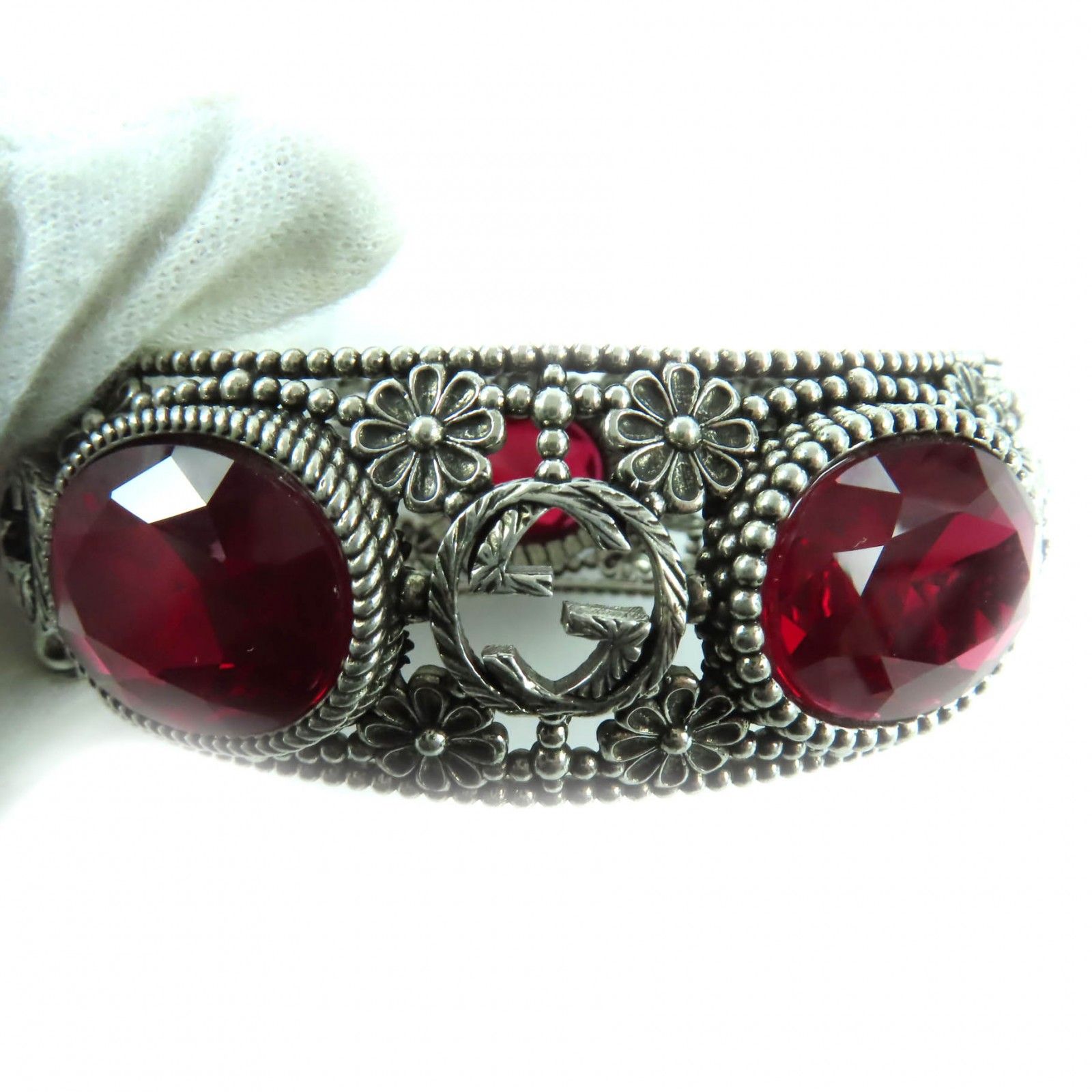 美品☆GUCCI グッチ 925 インターロッキングG フラワー カラーストーン