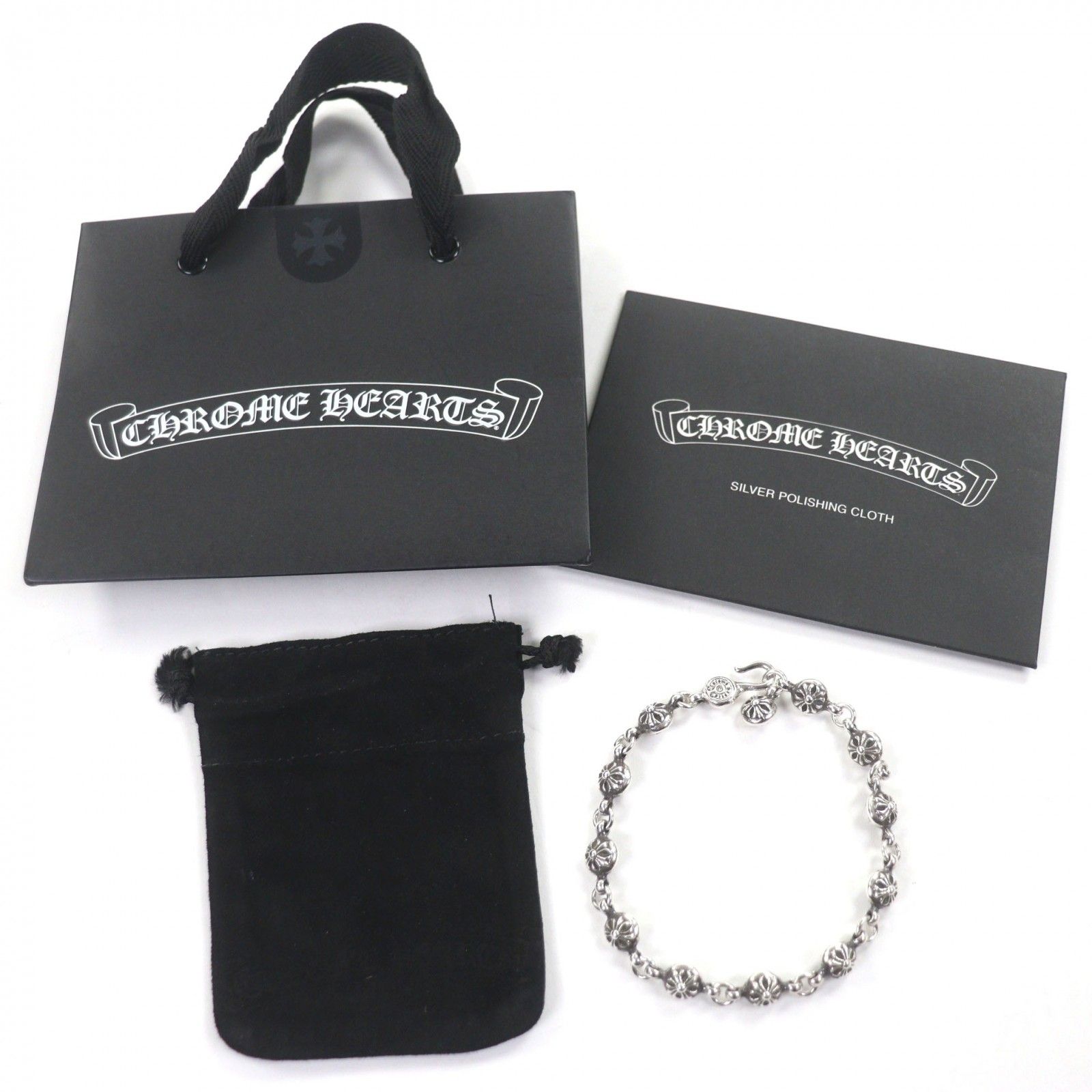 美品CHROME HEARTS クロムハーツ NO1 BALL 925 クロスボール 27cm ブレスレット シルバー 保存袋付き 重量50g メンズ アクセサリー