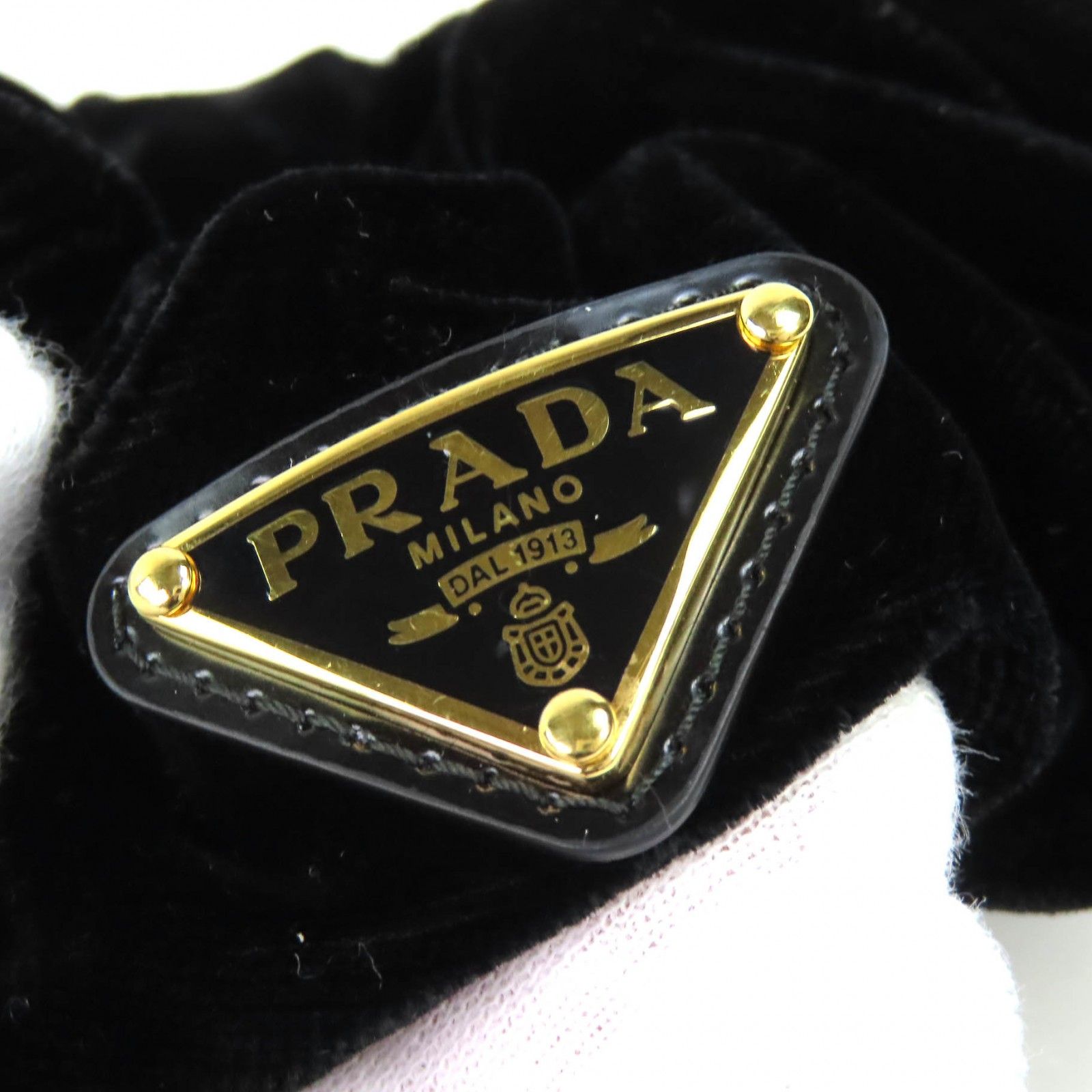 極美品△PRADA プラダ 1IF015 トライアングルロゴ 三角プレート ベロア