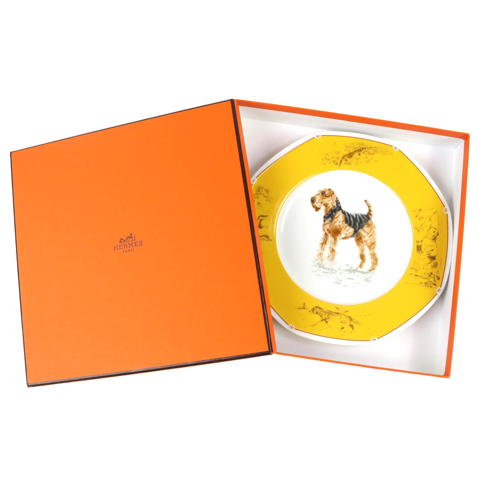 極美品△HERMES エルメス 陶器 エアデールテリア プレート 犬 皿 八角