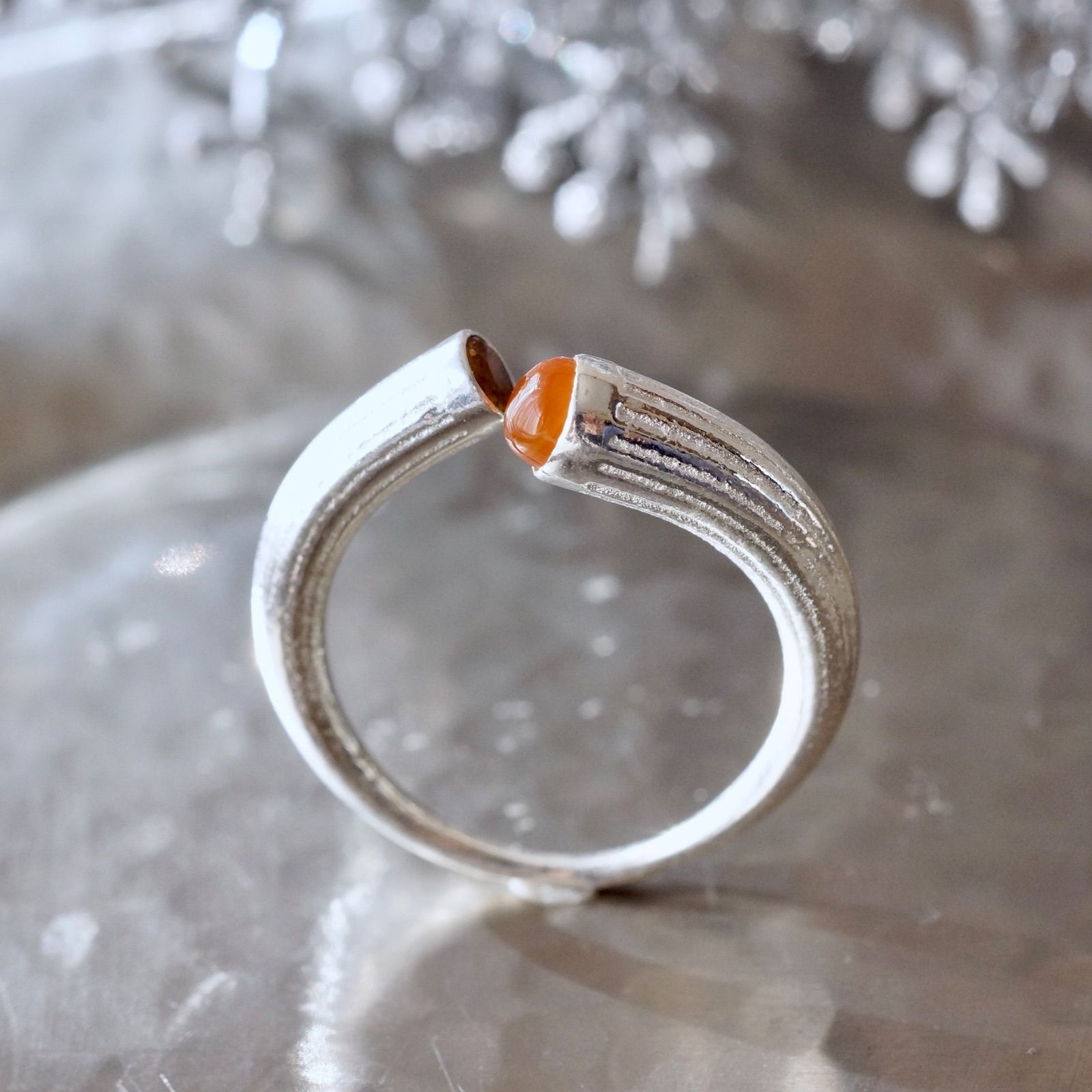 カーネリアン/ヘソナイトガーネット フリーサイズリング シルバー925