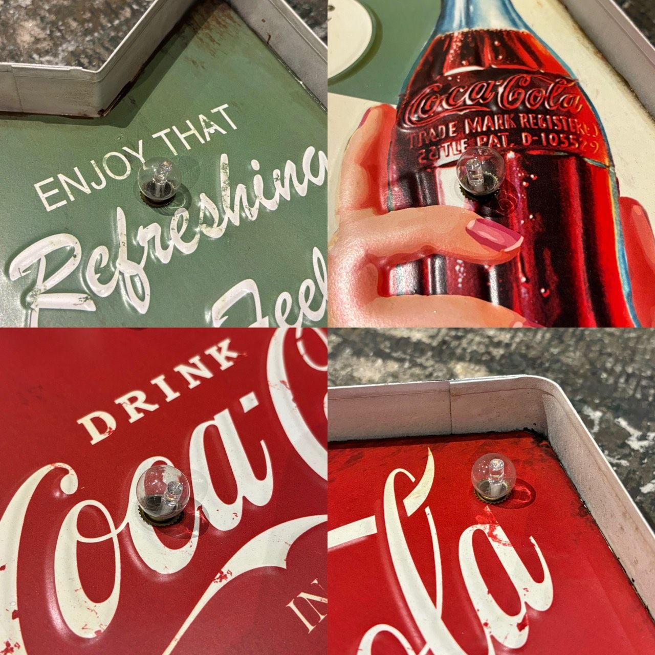 Coca-Cola コカ・コーラ メタルサイン ブリキ看板 豆電球付き 矢印型