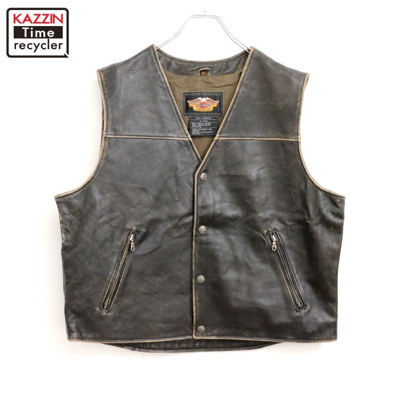 90s vintage HARLEY DAVIDSON レザー ベスト メンズ 表記XXLサイズ
