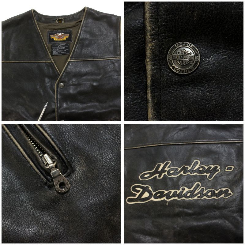 90s vintage HARLEY DAVIDSON レザー ベスト メンズ 表記XXLサイズ