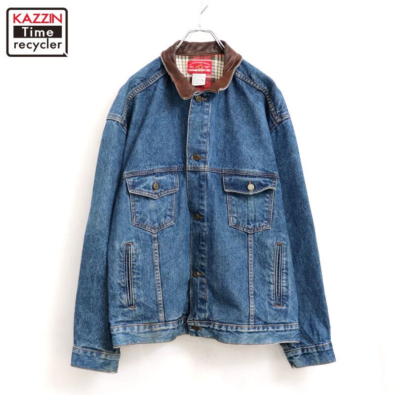 90s USA製 vintage Marlboro タバコ 煙草 襟レザー デニムジャケット