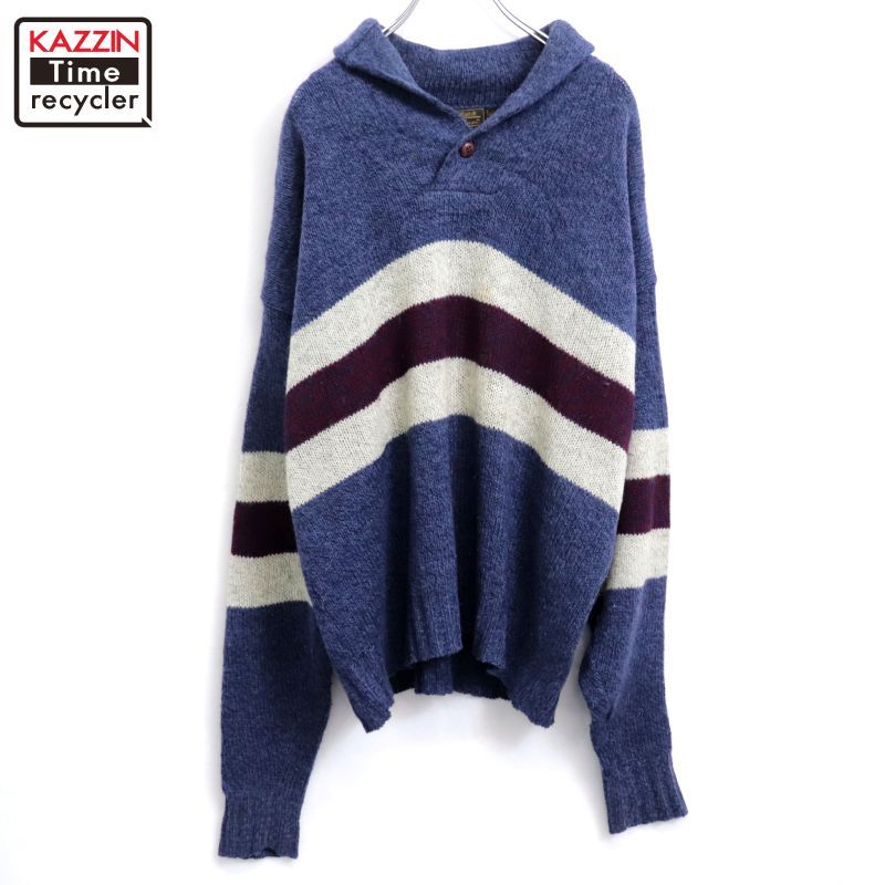 80s USA製 vintage Eddie Bauer ショールカラー ニットセーター メンズ 