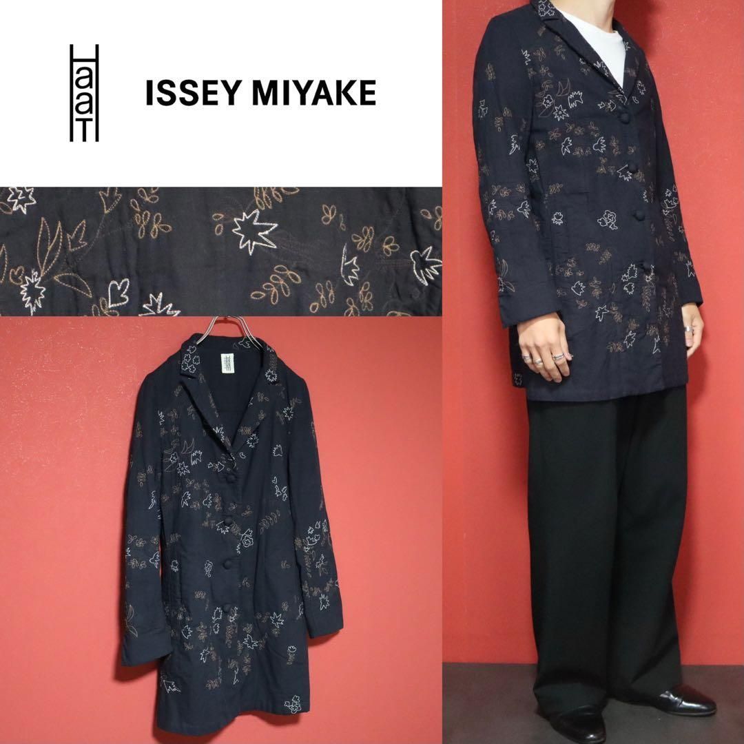 HaaT イッセイミヤケ インド製 手織り 総柄 刺繍デザイン ロングコート