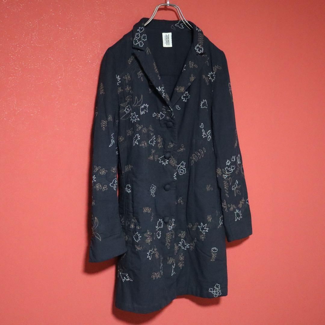 HaaT イッセイミヤケ インド製 手織り 総柄 刺繍デザイン ロングコート