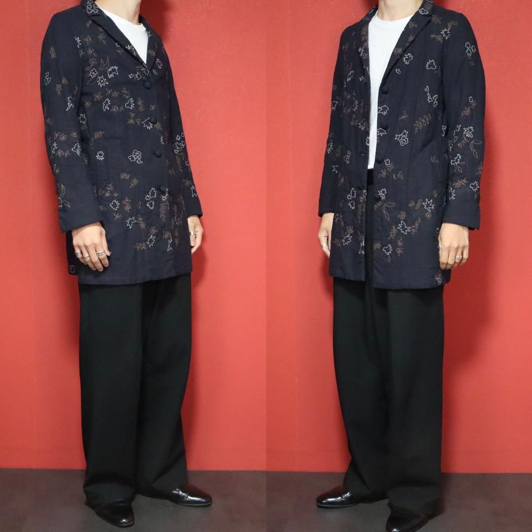 ロングコート 内ポケット付き　イッセイミヤケ　HAAT HaaT イッセイミヤケ インド製 手織り 総柄 刺繍デザイン ロングコート