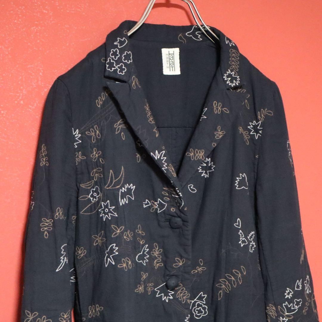 HaaT イッセイミヤケ インド製 手織り 総柄 刺繍デザイン ロングコート