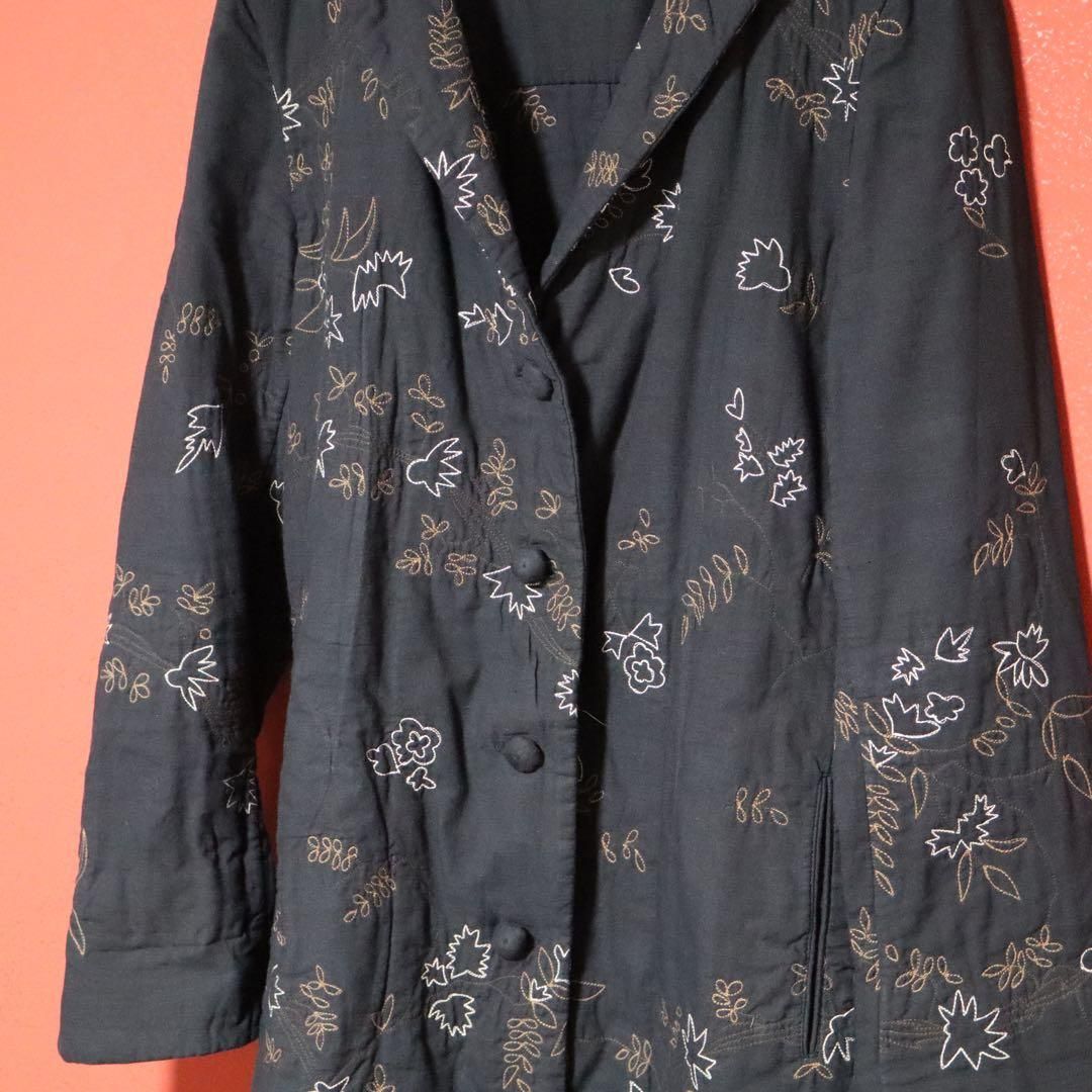 HaaT イッセイミヤケ インド製 手織り 総柄 刺繍デザイン ロングコート