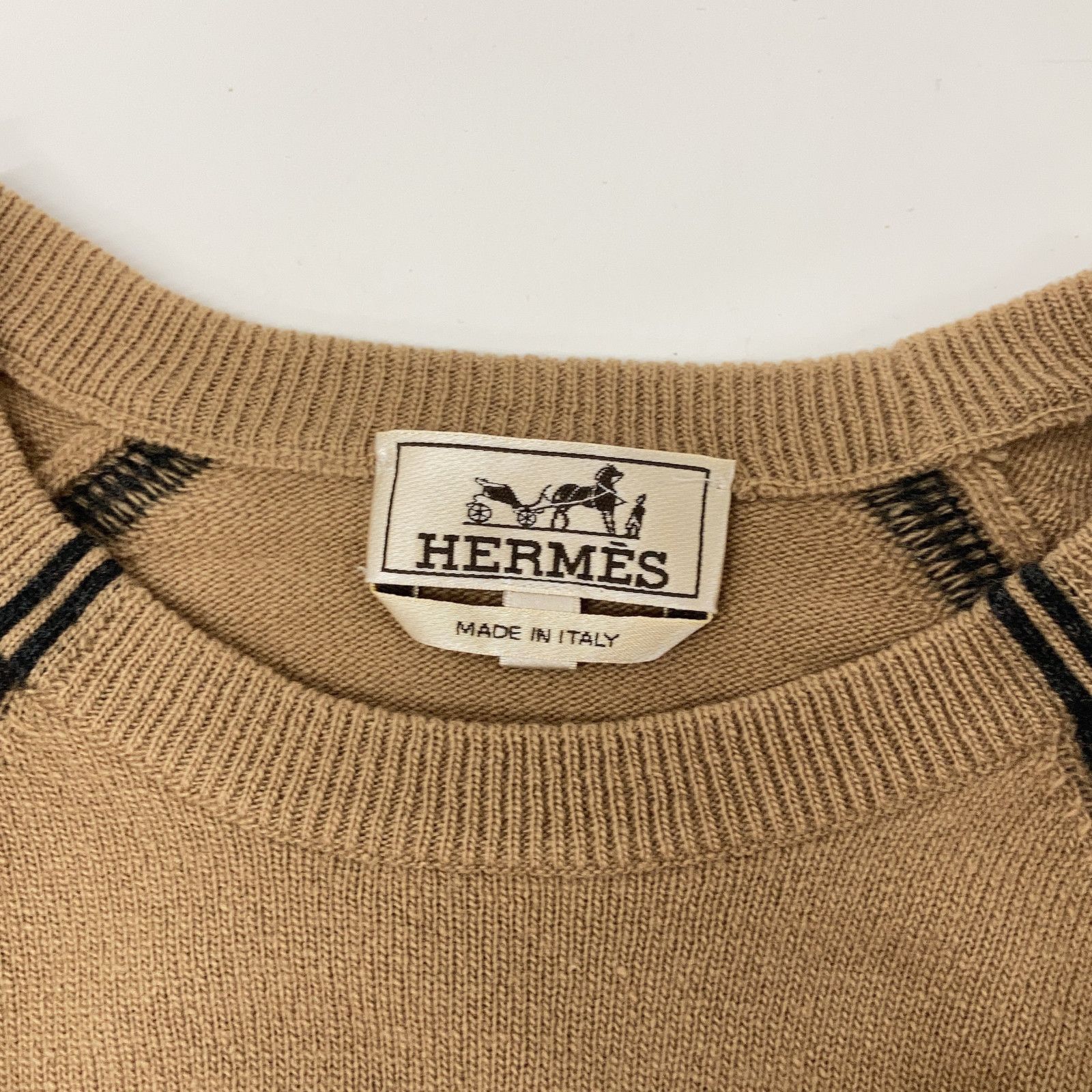 HERMES エルメス 02-5747 ﾍﾞｰｼﾞｭ ｳﾞｧｰｼﾞﾝｳｰﾙ×ｶｼﾐﾔ ｸﾙｰﾈｯｸ ﾛﾝｸﾞｽﾘｰﾌﾞ