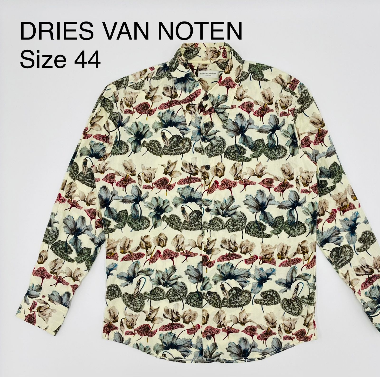 Dries Van Noten Floral Print Cotton Shirt 44 Ivory ポルトガル製 