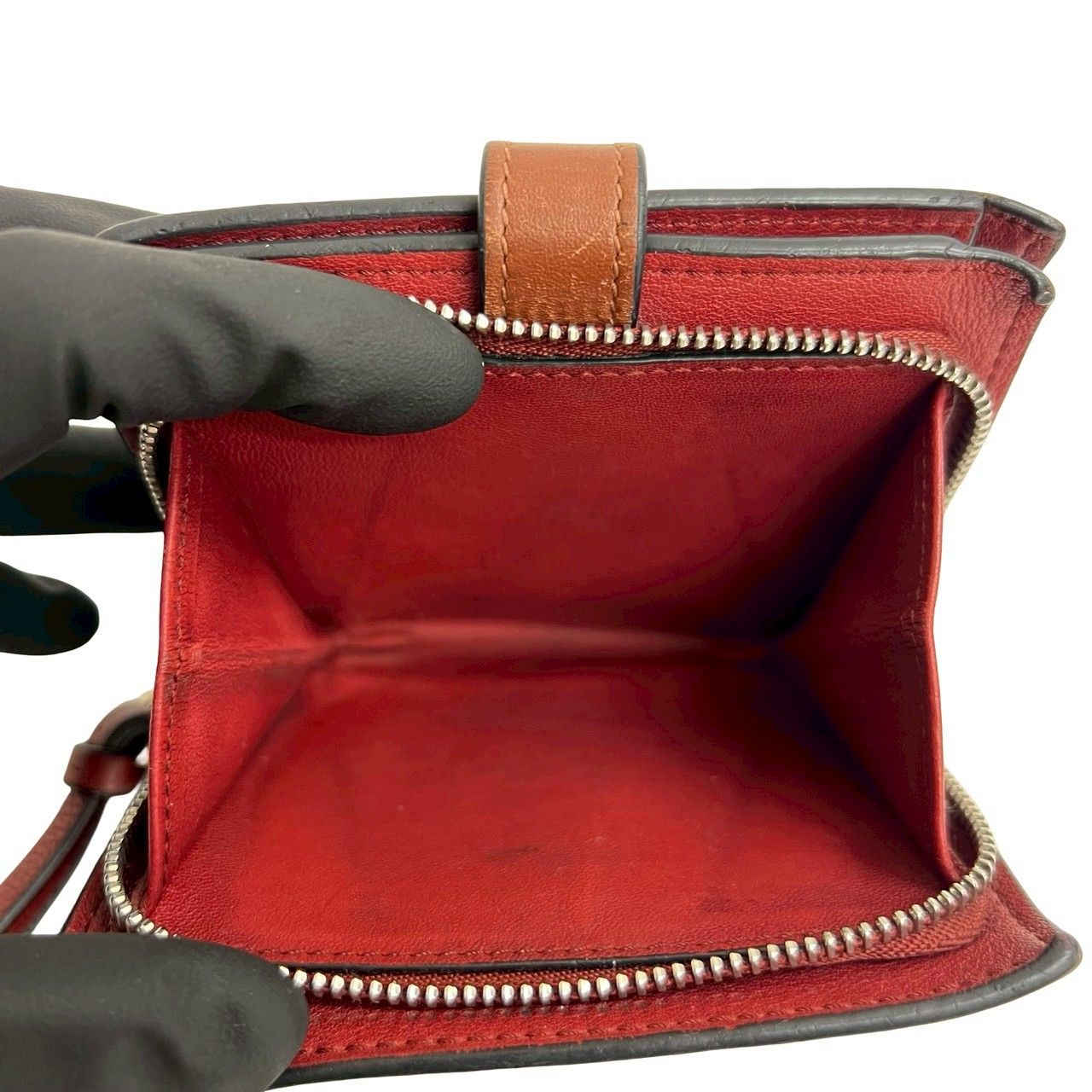 極 美品 希少品 LOEWE ロエベ アナグラム ロゴ 刻印 レザー 本革 二