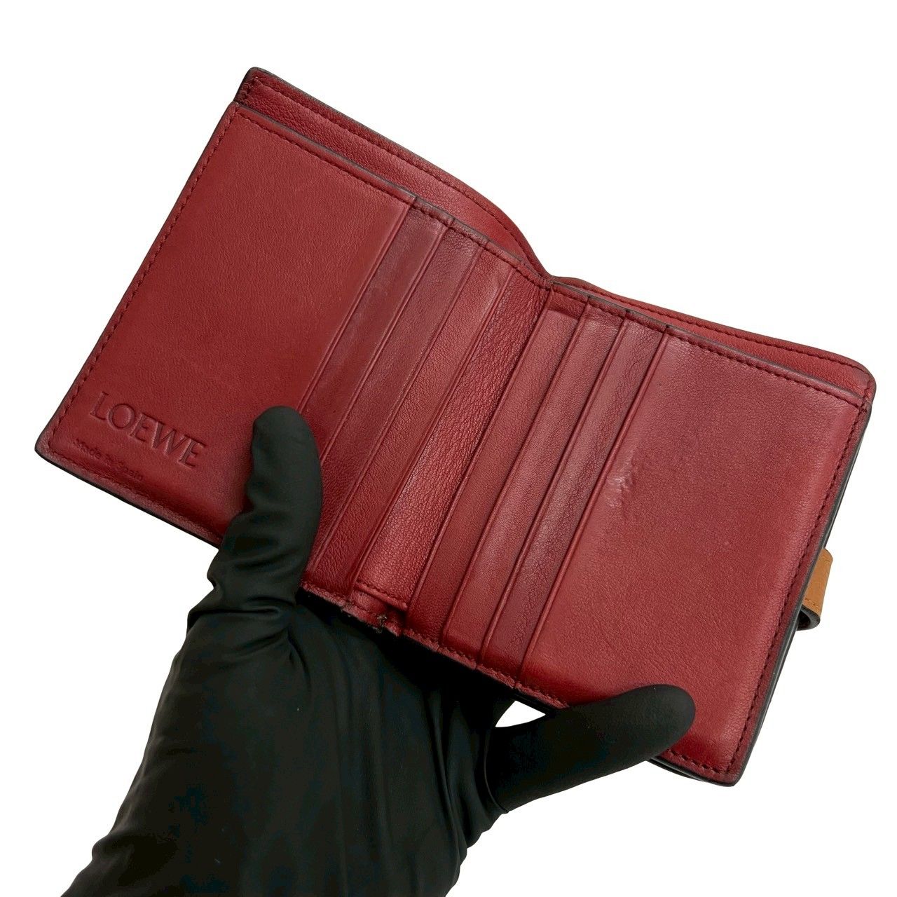 極 美品 希少品 LOEWE ロエベ アナグラム ロゴ 刻印 レザー 本革 二