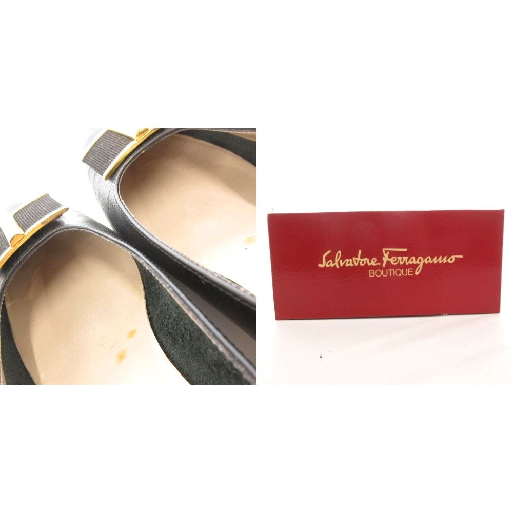 【なな】サルヴァトーレフェラガモ★ラウンドトゥ　パンプス サルヴァトーレフェラガモ Salvatore Ferragamo パンプス レザー 7 黒