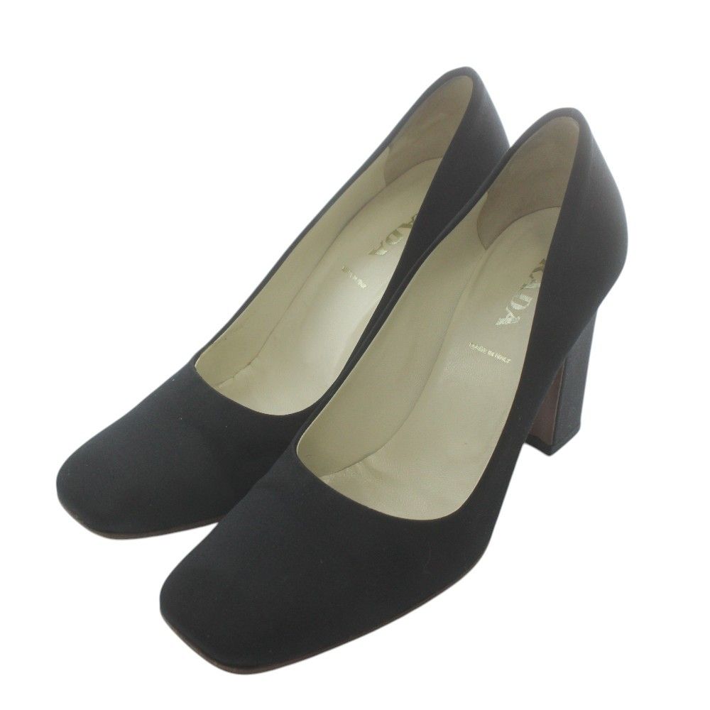 PRADA ブラックサテン ハイヒール プラダ PRADA パンプス サテン スクエアトゥ ハイヒール 36.5 23.5