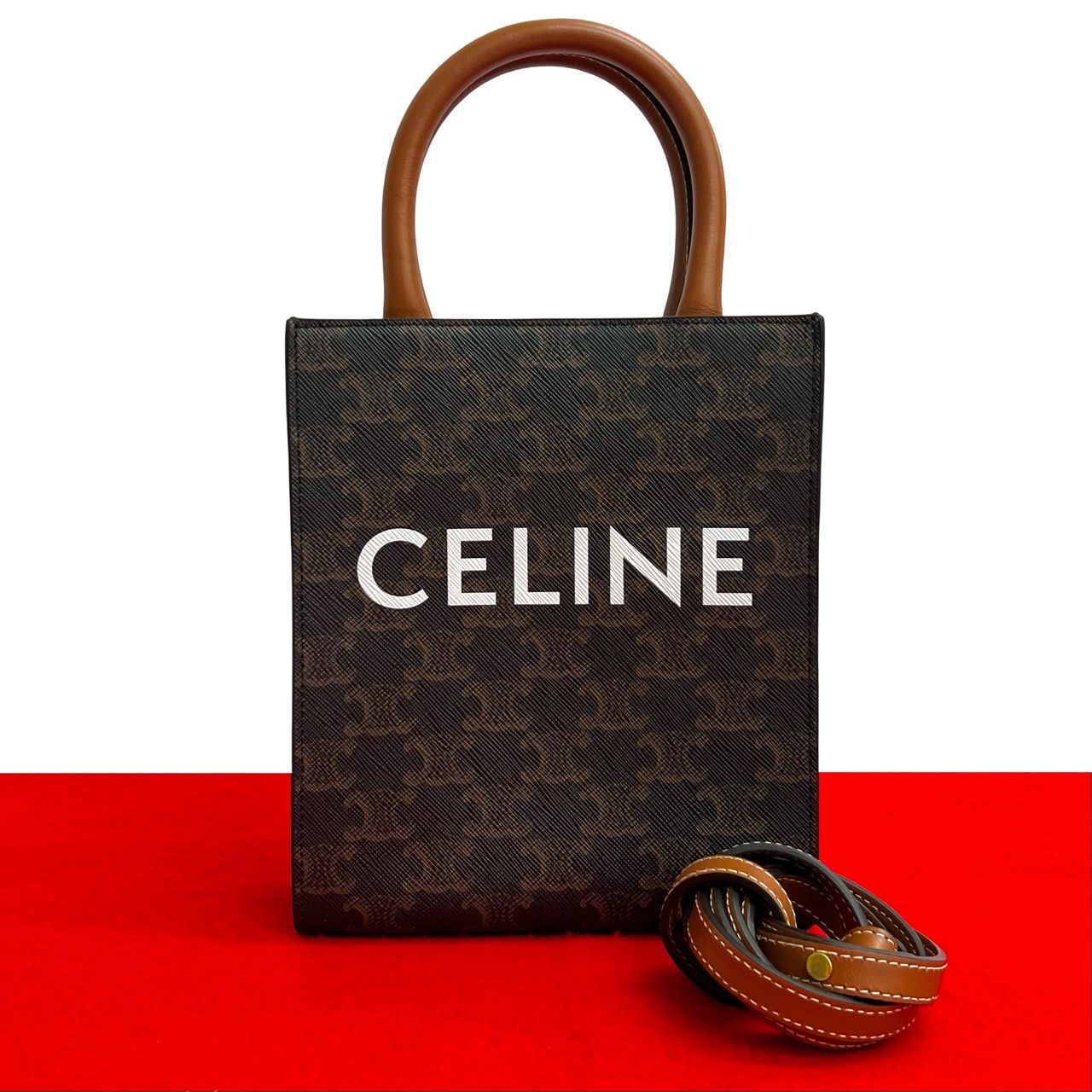 極 美品 CELINE セリーヌ バーティカル カバ ミニ レザー 2way
