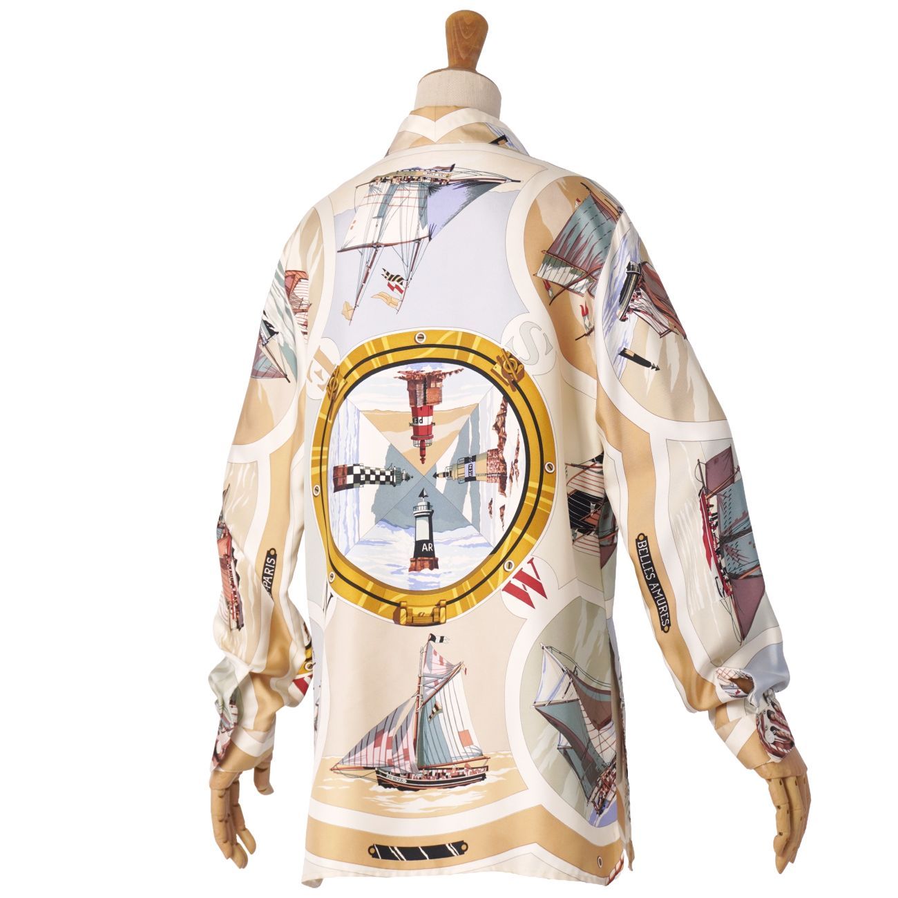 『希少・美品』HERMESエルメス　マルジェラ期　総柄シルク　半袖シャツ 40 美品 エルメス HERMES シャツ マルジェラ期 ブラウス 長袖 総柄 シルク