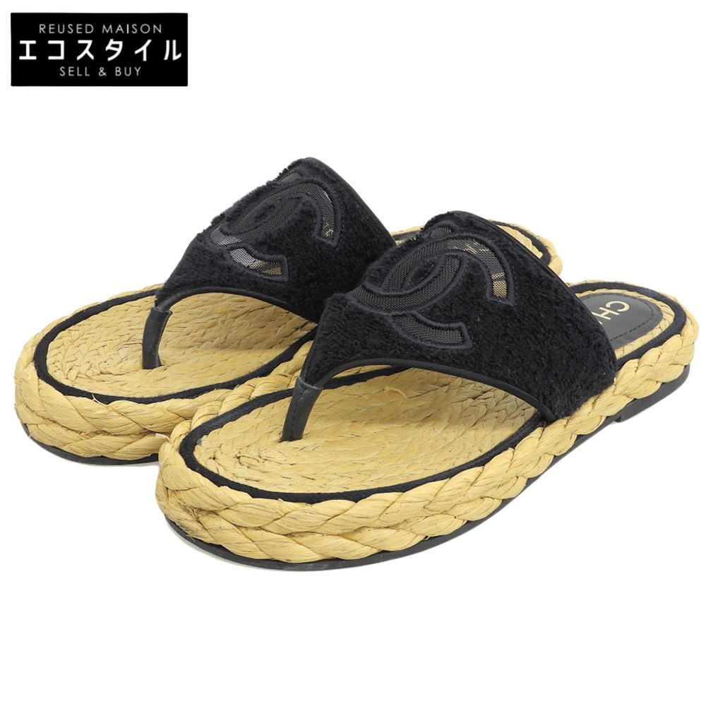 CHANEL ブラック ロゴ サンダル 37C CHANEL ブラック トップ ロゴ サンダル 37C CHANEL ブラック ロゴ