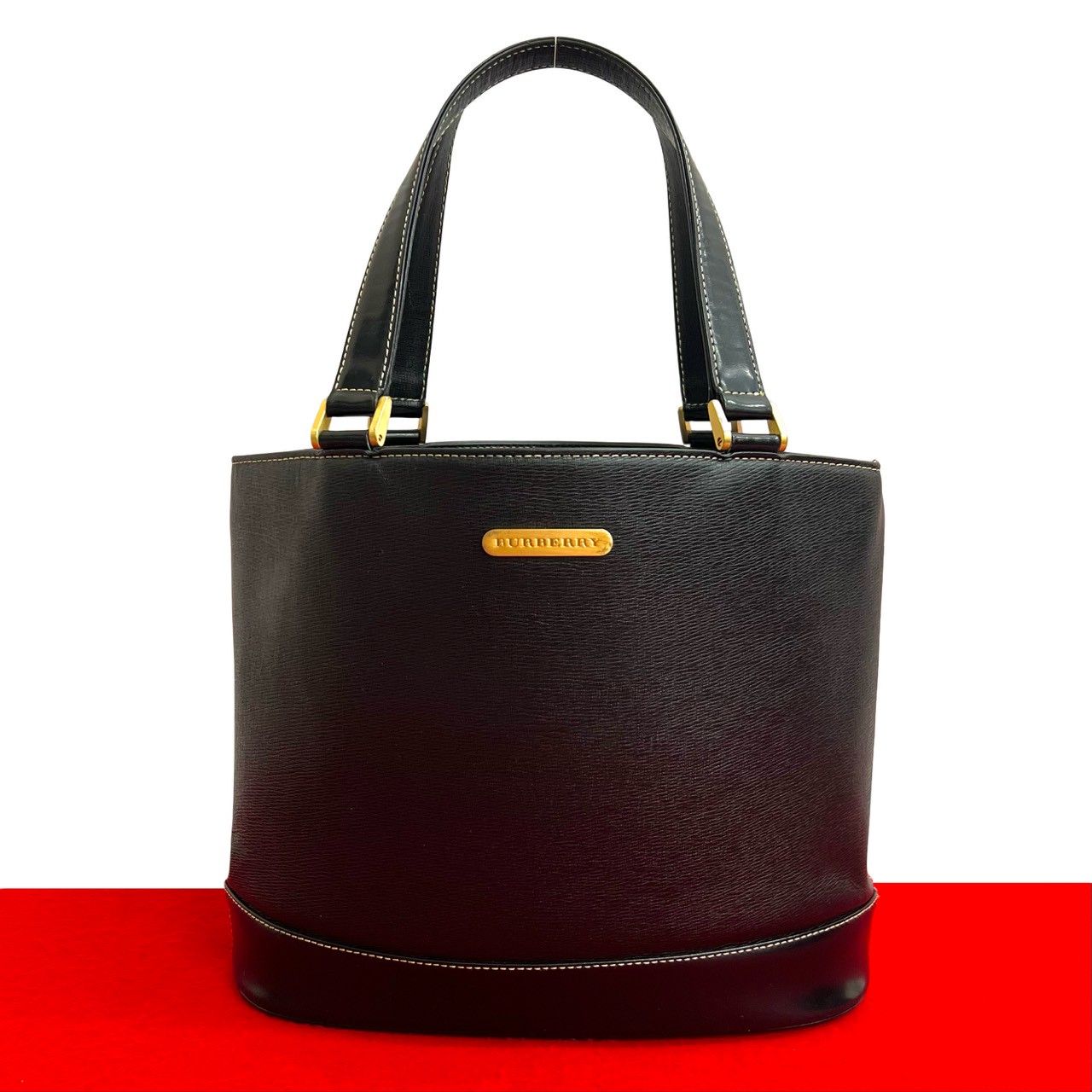 極 美品 BURBERRY バーバリー ノバチェック 柄 ロゴ 金具 プレート 