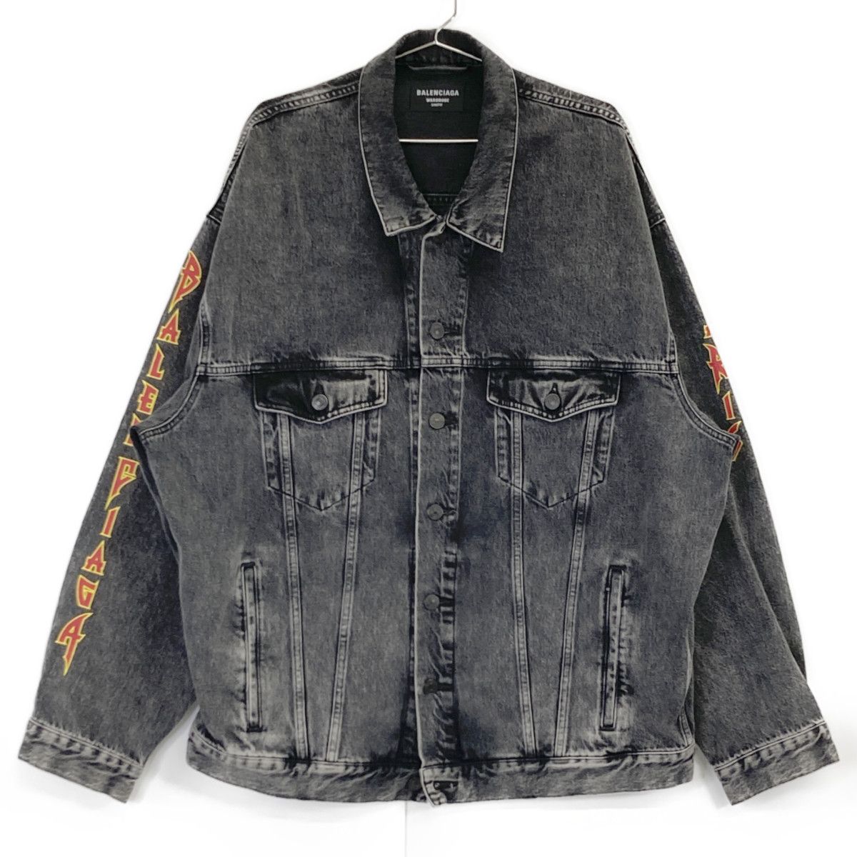 BALENCIAGA バレンシアガ ﾌﾞﾗｯｸ 21年製 694504 ﾒﾀﾙﾛｺﾞ ﾃﾞﾆﾑｼﾞｬｹｯﾄ L