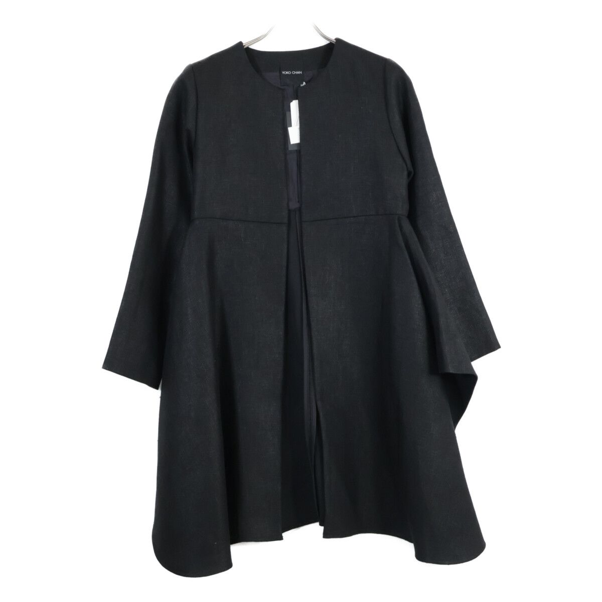 YOKOCHAN ヨーコチャン ﾌﾞﾗｯｸ YCC-117-066 ﾘﾈﾝ100% ﾉｰｶﾗｰ ﾌﾚｱｺｰﾄ 38