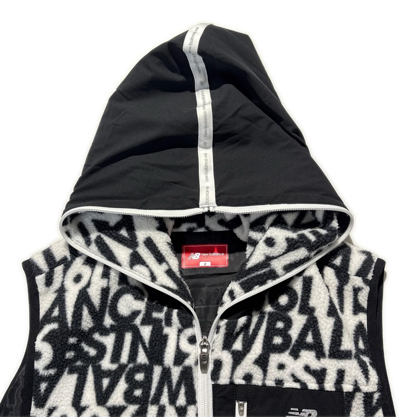 ニューバランス ゴルフ 2/L ダウンベスト フード ロゴ総柄　ホワイト ニューバランス ゴルフ 2/L ダウンベスト フード ロゴ総柄 ホワイト