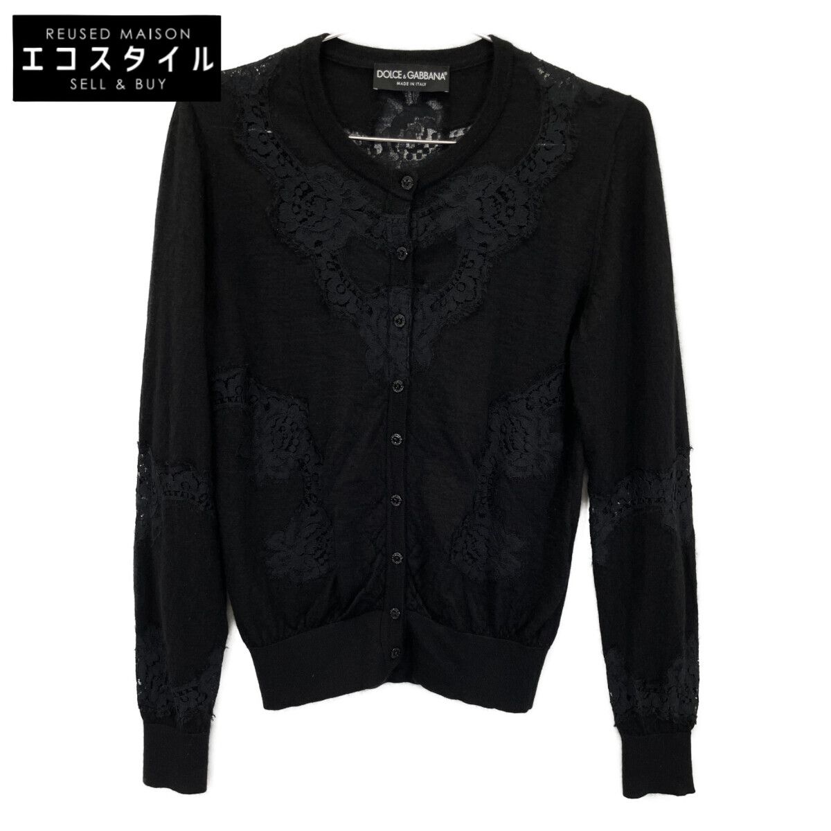 DOLCE&GABBANA ドルチェアンドガッバーナ ﾌﾞﾗｯｸ ｶｼﾐﾔ ｼﾙｸ混 ﾛﾝｸﾞｽﾘｰﾌﾞ