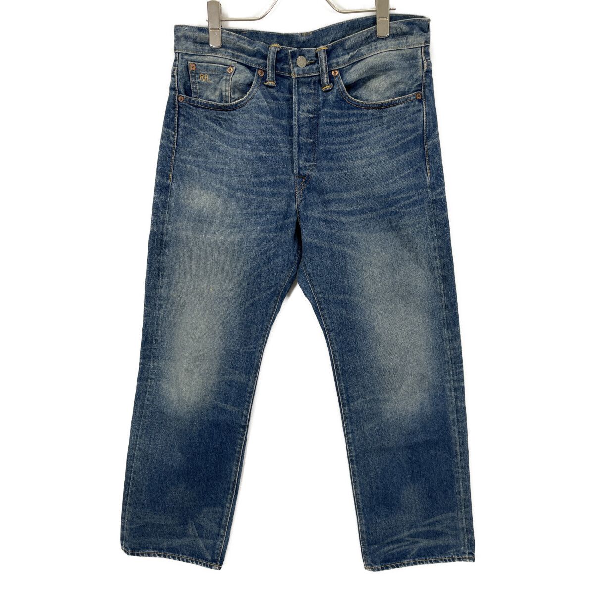 RRL ダブルアールエル ｲﾝﾃﾞｨｺﾞ ﾎﾞﾀﾝﾌﾗｲ 赤耳 ｽﾄﾚｰﾄﾃﾞﾆﾑﾊﾟﾝﾂ 30×30