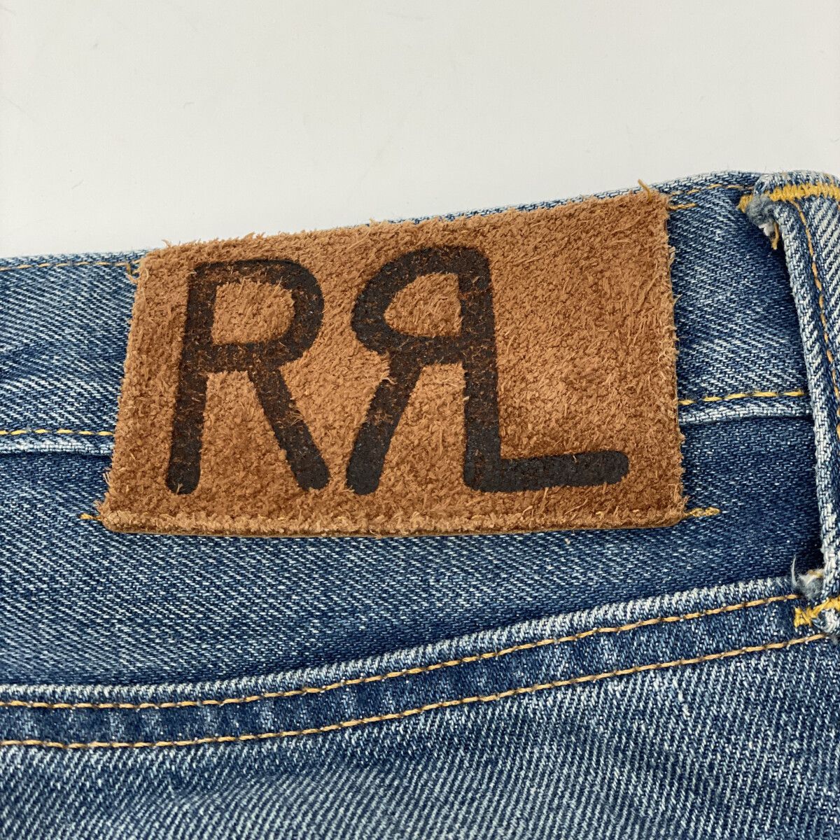 RRL ダブルアールエル ｲﾝﾃﾞｨｺﾞ ﾎﾞﾀﾝﾌﾗｲ 赤耳 ｽﾄﾚｰﾄﾃﾞﾆﾑﾊﾟﾝﾂ 30×30
