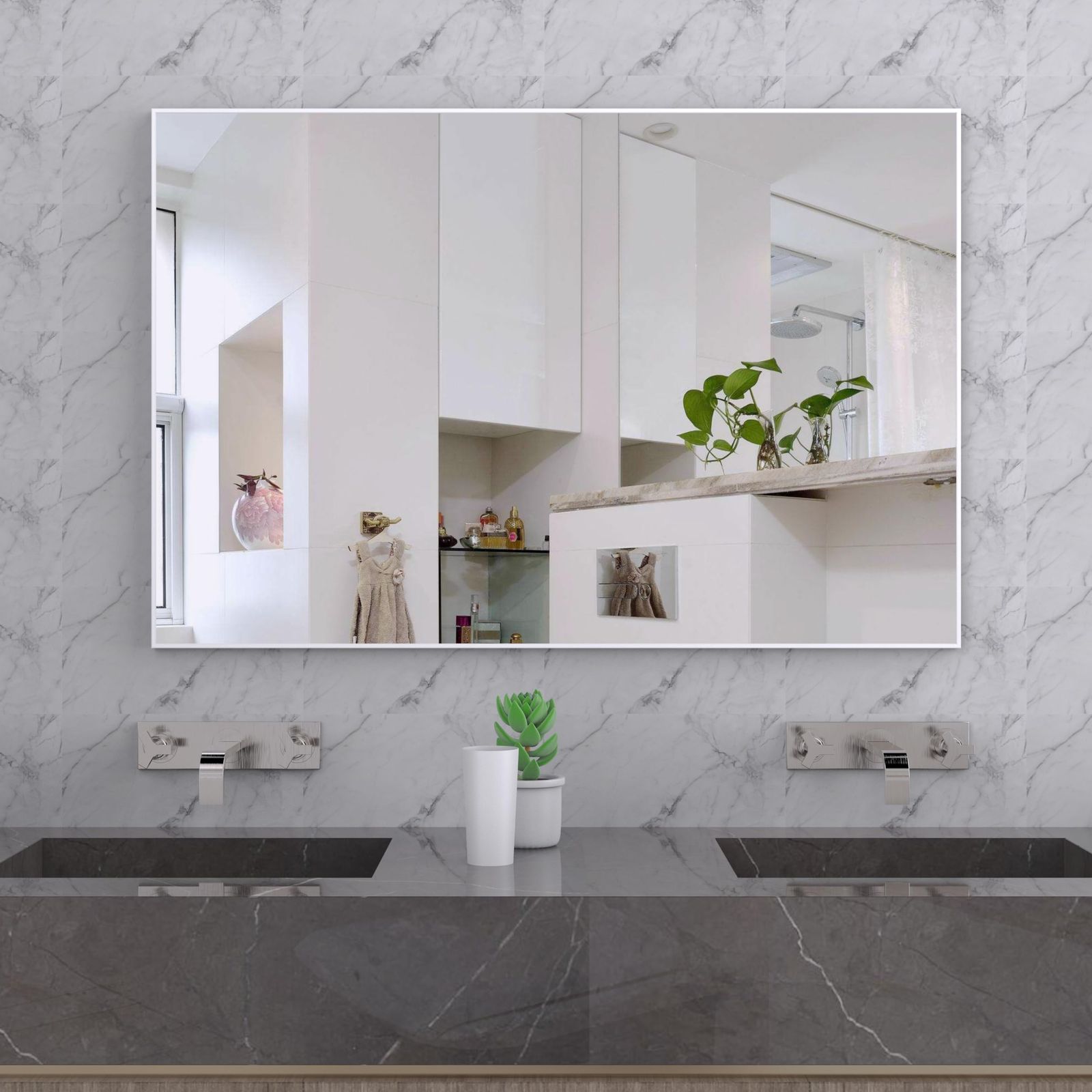 新品 BEAUTME 洗面鏡 浴室鏡 壁掛け鏡 姿見鏡 全身鏡 アルミ 壁掛け