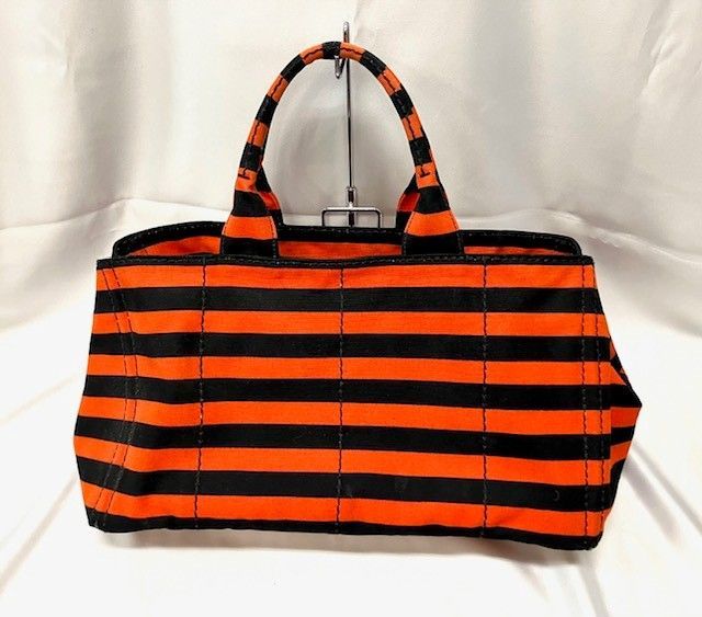 PRADA プラダ B1872B カナパ オレンジ ボーダー トートバッグ - メルカリ