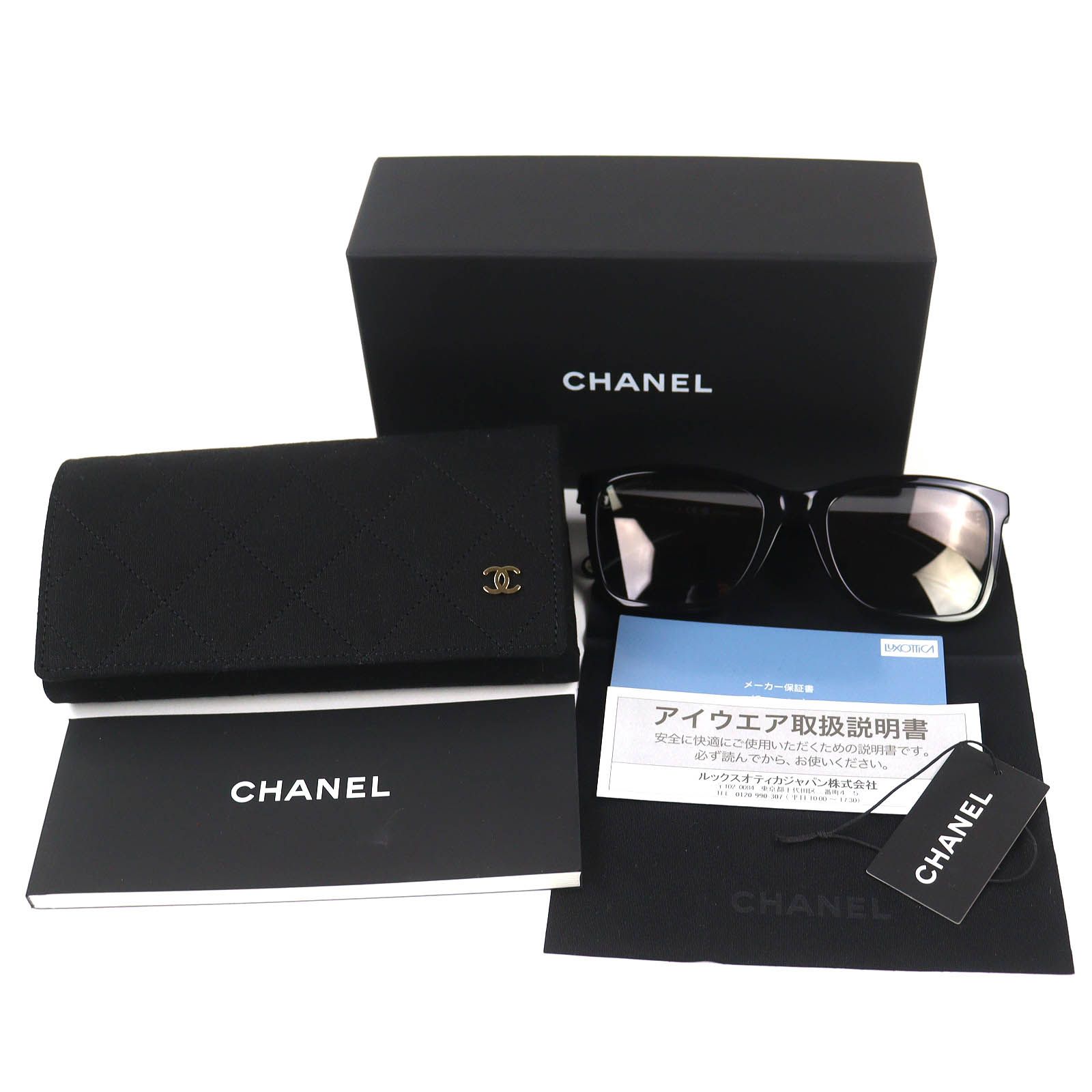 極美品△CHANEL シャネル 5551-U レクタングル シェイプ サングラス