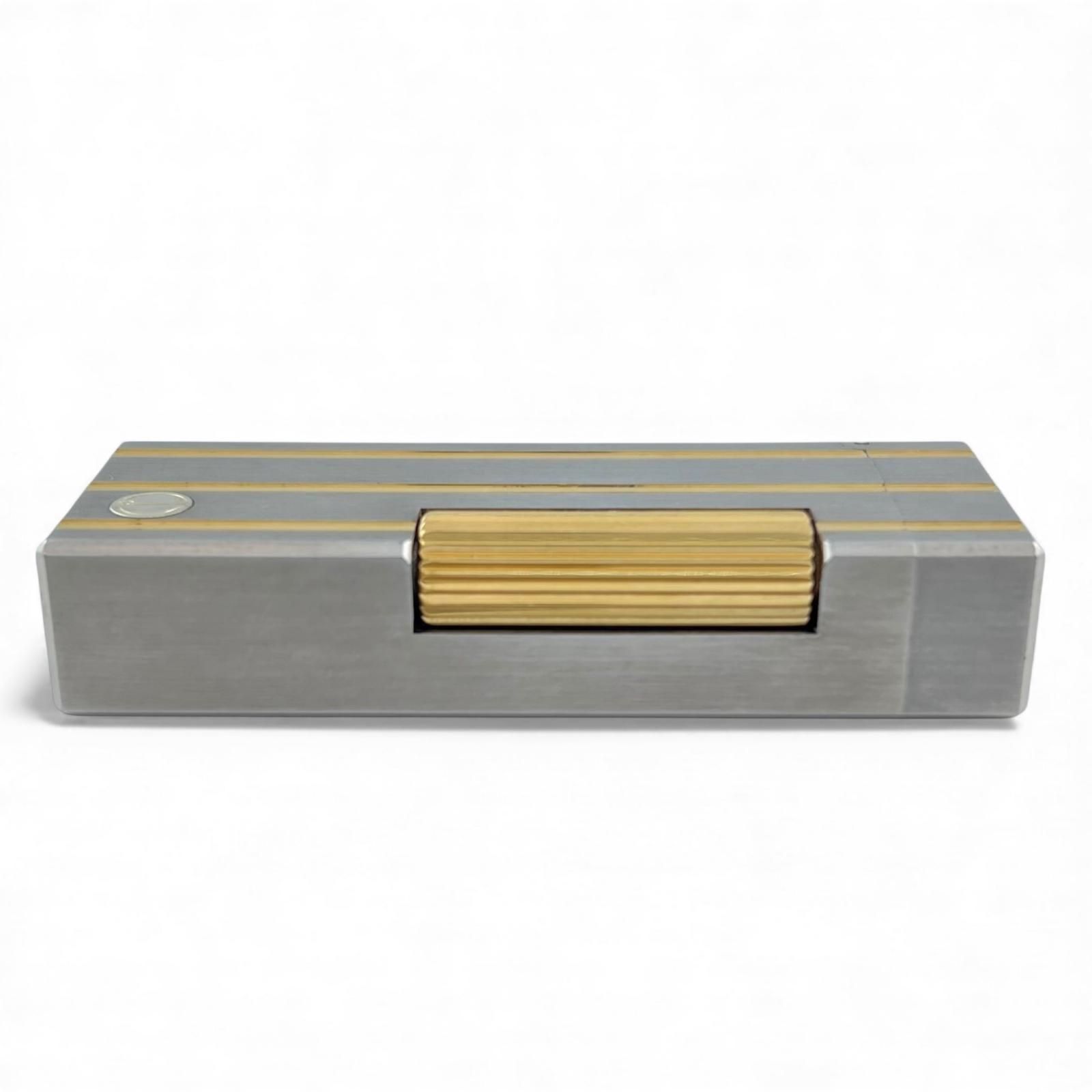 ダンヒル ローラー ガスライター シルバー ゴールド ストライプ　希少美品 美品△Dunhill ダンヒル スクエア ストライプ柄 ローラー式 喫煙具