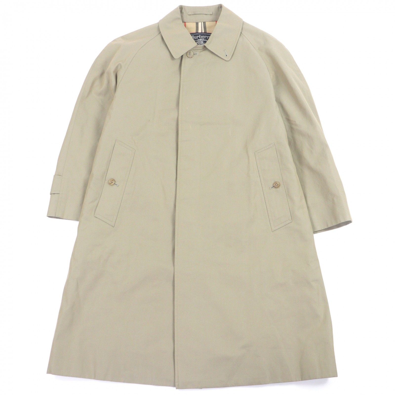 バーバリー✨ヴィンテージ　ステンカラーコート　ノバチェック　定番　玉虫色　 L 美品□Burberrys バーバリー ヴィンテージ コットン100％ フライ