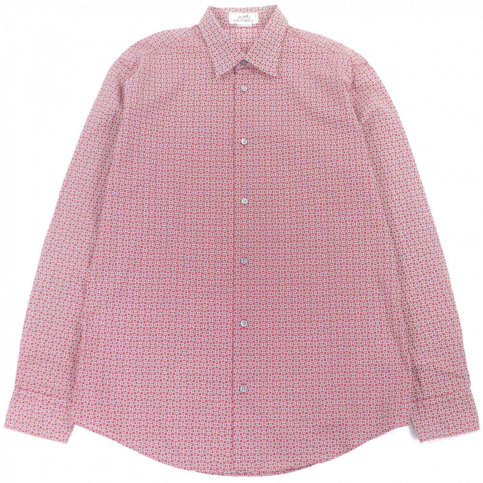 エルメス H柄 総柄 長袖シャツ ボルドー系 メンズ Old HERMES 仮面総柄