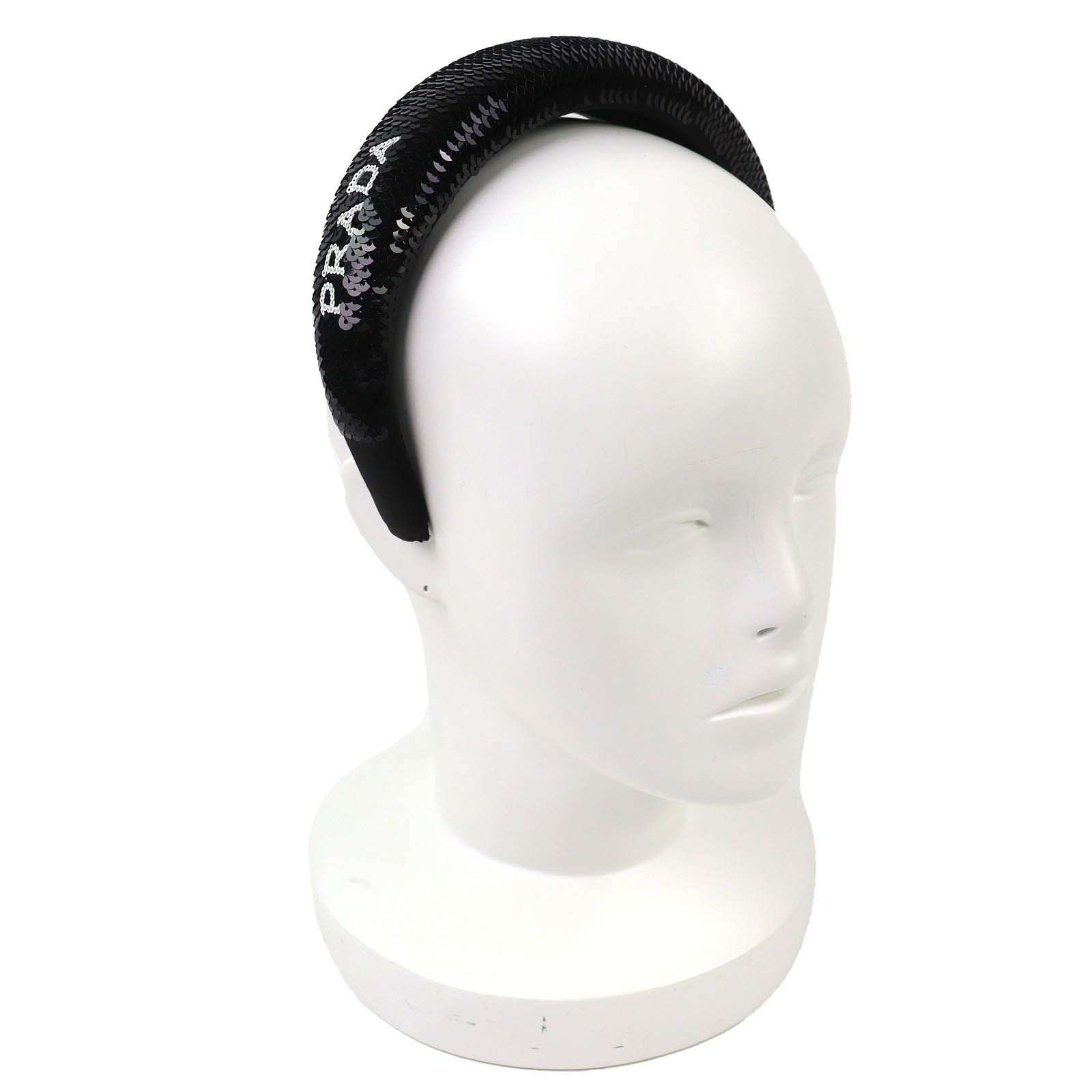 極美品△PRADA プラダ 1IH019 ロゴ スパンコール カチューシャ ヘア