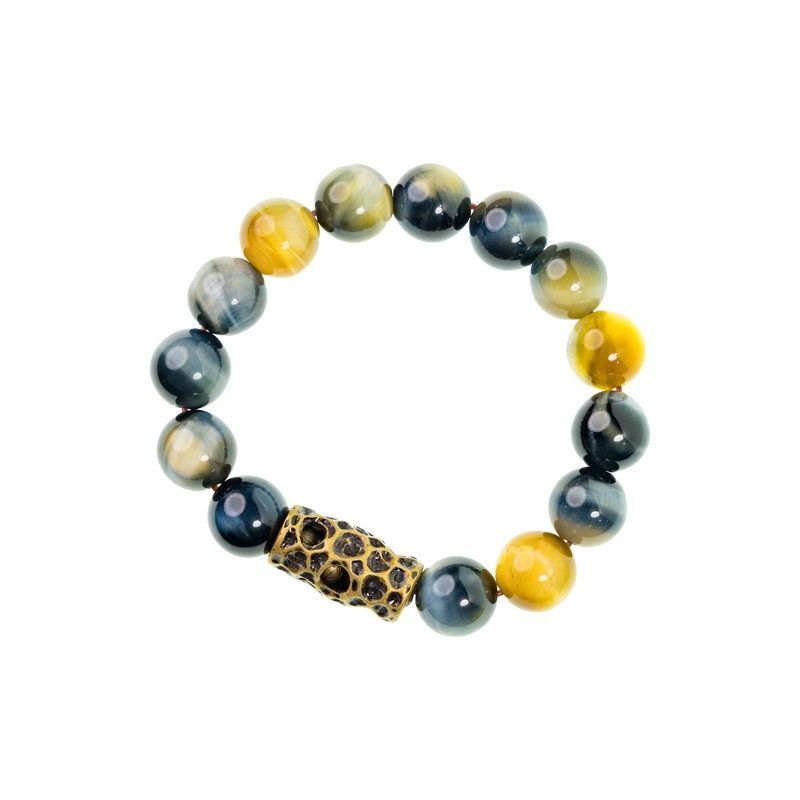 SGYP254 ミックスタイガーアイ × 真鍮 ブレスレット｜黄虎眼石・青虎眼