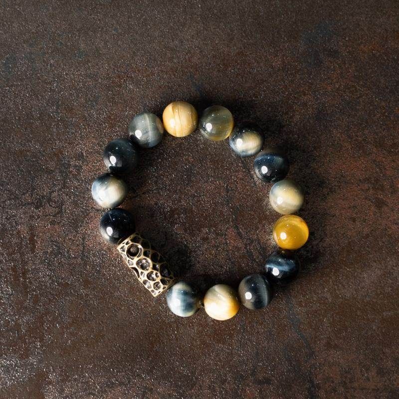 SGYP254 ミックスタイガーアイ × 真鍮 ブレスレット｜黄虎眼石・青虎眼